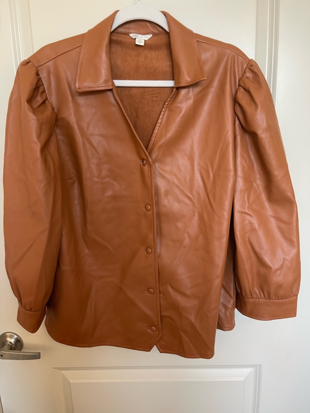Brown Faux Leather Button-Front Jacket Top